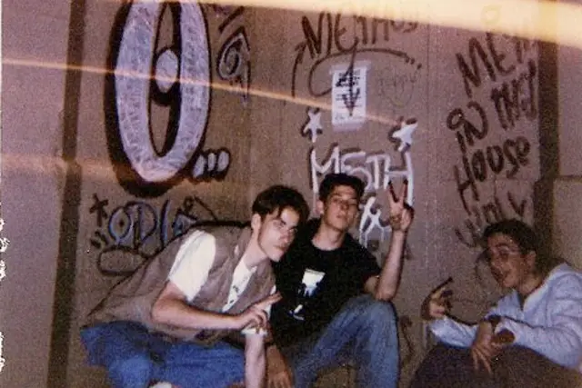Jake Dobkin, left, "up to no good in Chelsea sophomore year, with Odie and Meth ICF."